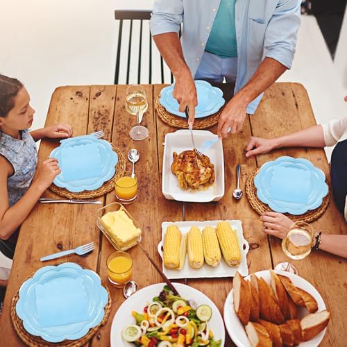 96 Pcs Light Blue Paper Plates and Napkins Party Supplies Serve 24 Guests - Image 5