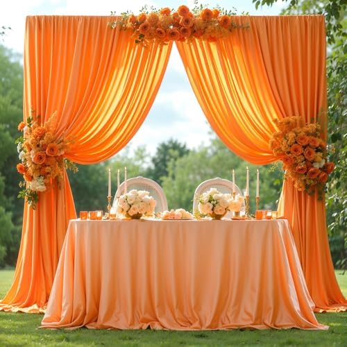 10x10ft Orange Backdrop Curtain Panels for Parties - Wrinkle Free Polyester Photo Curtain Backdrop Wedding Back Drop Fabric Drapes for Party Decorations Background for Photography - Image 3