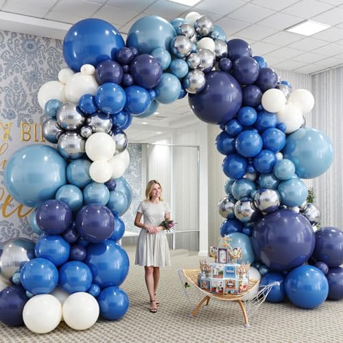 412Pcs Blue Balloon Arch Kit,5 10 12 18 inch Blue Balloon Garland with Metallic Dark Blue Silver Balloons for Baby Shower Graduation Birthday Wedding Party Decorations - Image 7
