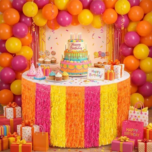 Birthday Decorations - 2 Pack Orange Yellow Pink Wavy Foil Table Skirts - Image 6