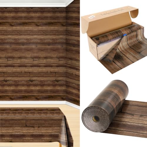 300FT x 54IN Wood Grain Plastic Tablecloth Roll with Slide Cutter Box by COSINIA