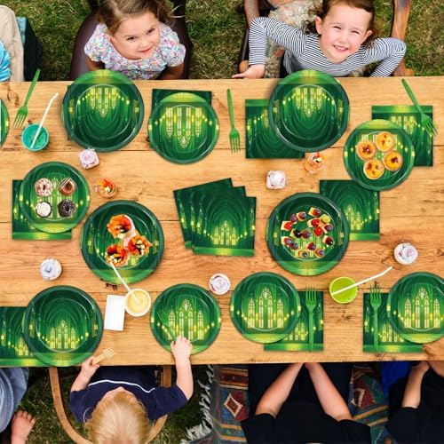 96Pcs Green Castle Paper Plates and Napkins Wonderland Theme Birthday Party Supplies Fairytale Movie Disposable Dinnerware Tableware Set for Princess Birthday Baby Shower Decorations Serve 24 - Image 6