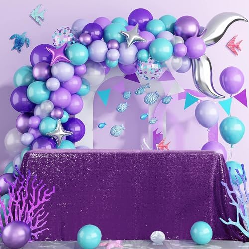 Pufogu 60"x102" Purple Sequin Tablecloth Rectangular Glitter Purple Table Cloths for Birthday Wedding Bridal Baby Shower Party Decorations - Image 2