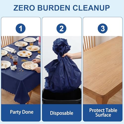 NatNarr 3 Pcs Navy Blue Plastic Tablecloths, Scalloped Blue Table Cloth - Image 5