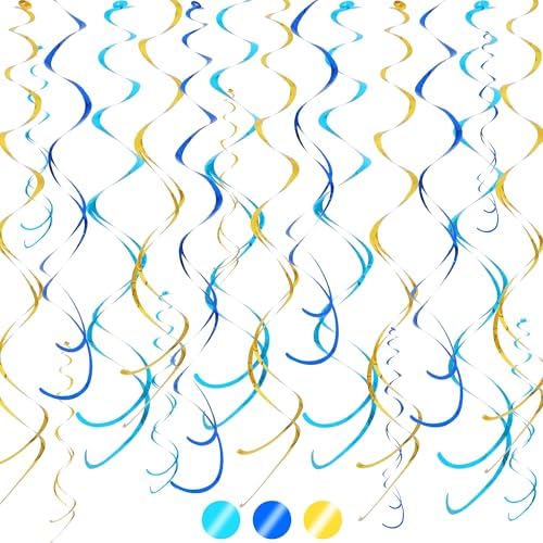 BEISHIDA 20Pcs Blue Gold Hanging Swirls Graduation Baby Shower Ceiling Decor by Beishida