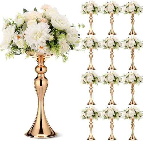 Sadnyy 12 Pcs Metal Flower Arrangements Stand Metal Wedding Centerpiece Stand Gold Vase Centerpiece Tall Table Decor Flower Vase for Wedding Reception Event Party Hotel Home Decor (12.6 Inch) by Sadnyy