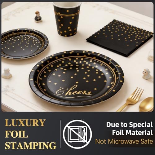 168Pcs Black and Gold Paper Plates and Napkins Party Supplies for 24 Guest - Image 5