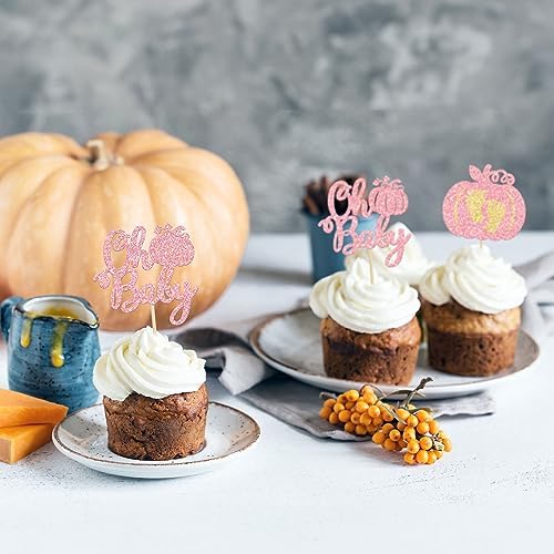 24Pcs Pumpkin Oh Baby Cupcake Toppers Glitter Baby Feet Pumpkin Cupcake Picks for Fall Theme Baby Shower Kids Birthday Party Cake Decorations Supplies Pink - Image 5