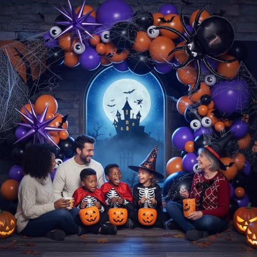 Halloween Arch Garland Kit 146pcs with Spider BOO Star Foil Balloon, Spider Web, Bats, Black Orange Purple Eye Latex Balloons for Birthday Supplies Halloween Party Decorations - Image 4