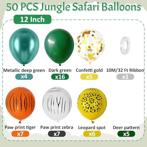 Jungle Safari Balloons, 50 Pcs Animal Print Balloons for Birthday Party - Image 2