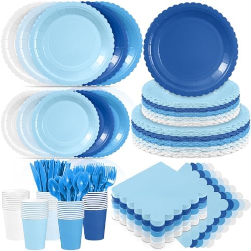 Zhehao 350 Pcs Blue Paper Plates and Napkins Party Supplies by Zhehao