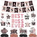 Boss Day Party Decorations,Include Banner,Hanging Swirls Foil Balloon and Honeycomb Centerpieces for Rose&Gold Best Boss Ever Party Office Decorations Supplise. by Unknown