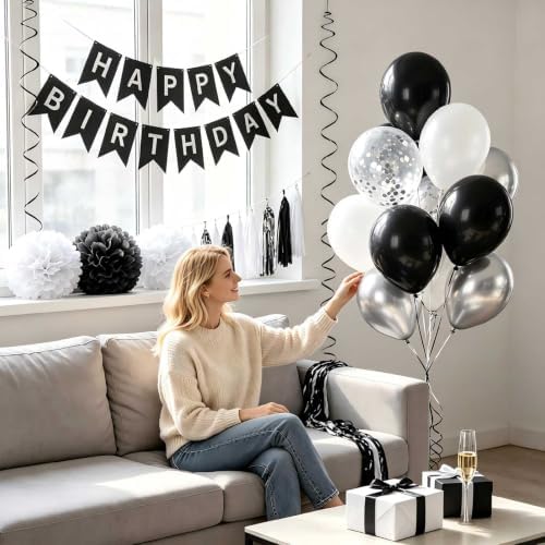 Black Silver Birthday Decorations for Men, Happy Birthday Party Supplies - Image 4
