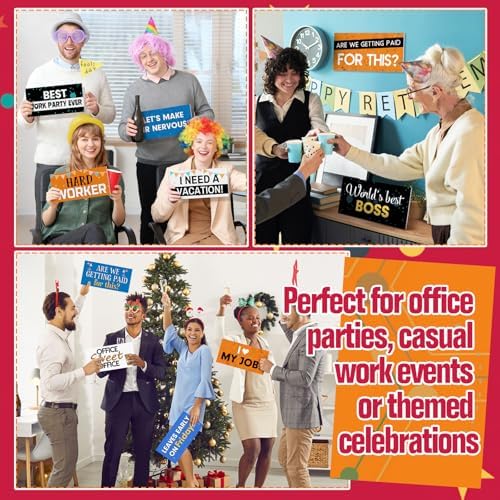 Beeveer 24 Designs Office Party Photo Booth Props Double Sided PVC Signs - Image 5