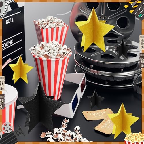 70 Pcs Black and Gold Star Centerpieces Black and Gold Party Birthday Decorations 3D 2025 Graduation Table Decor 3 Sizes 8" 5" 3" Red Carpet Film Show Theme Engagement Anniversary Supplies - Image 4