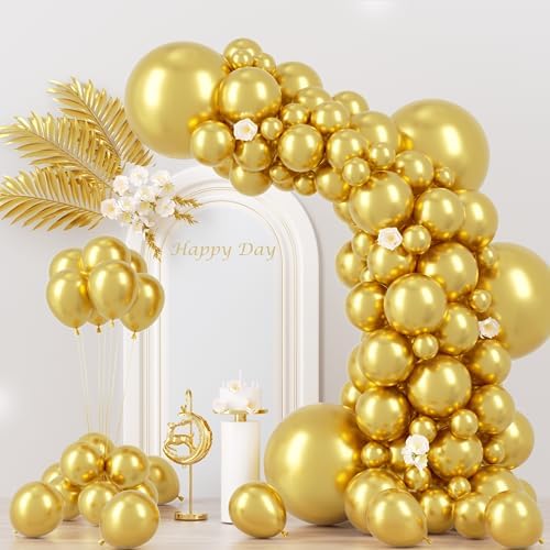 Voircoloria 130pcs Metallic Gold Balloons Arch Kit, 18 12 10 5 Inch by Voircoloria