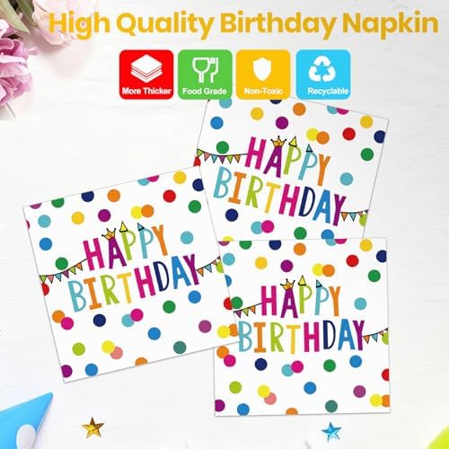 Birthday Plates & Napkins Party supplies - 175Pcs Happy Birthday Paper Plates and Napkins Sets, Disposable Happy Birthday Dots Tableware Set for Boys and Girls Party Decorations, Serves 25 - Image 5