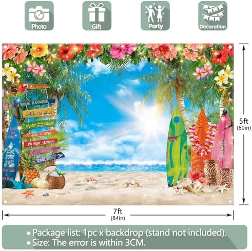7x5ft Summer Hawaiian Beach Photography Tropical Luau Backdrop - Image 4