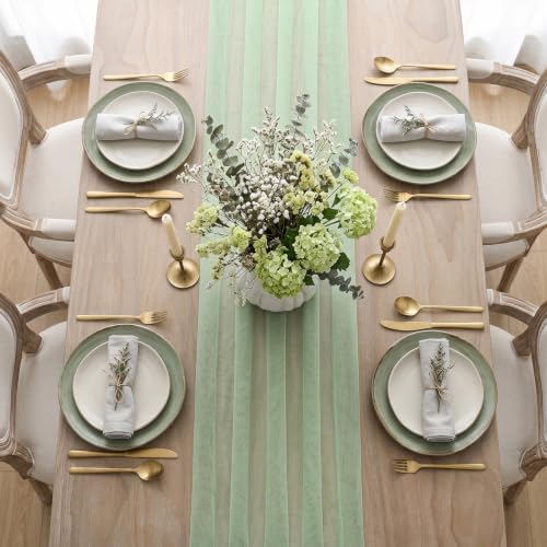 Artoid Mode 3Pcs Sage Green Gauze Table Runner 28x120Inch, Seasonal Sheer Kitchen Dining Holiday Wedding Birthday Baby Shower Table Decor for Home Party - Image 5
