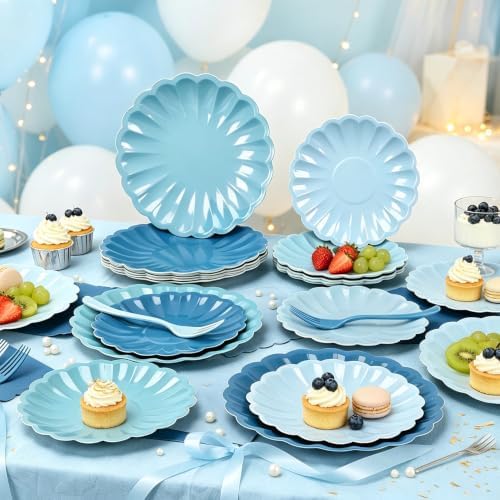 128Pcs Blue Paper Plates and Napkins Party Supplies for Birthday,Serves 32 - Image 6