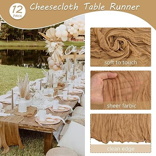 35x157 Inch Nude Cheesecloth Table Runner Neutral Boho Wedding Party Decor - Image 4