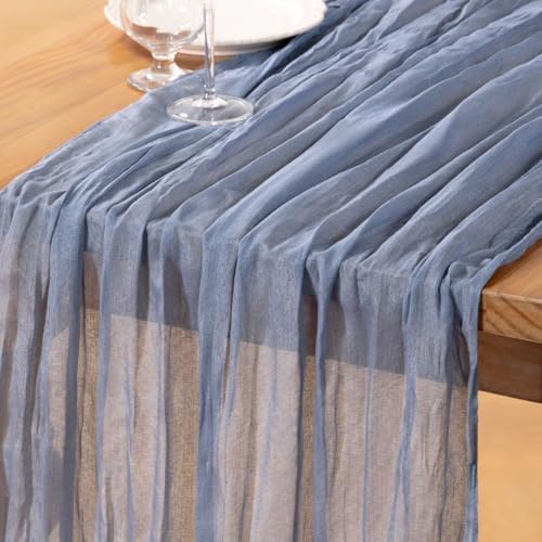 DeZerlor Dusty Blue Cheesecloth Table Runner 1 Pack Summer Boho Runner by DeZerlor