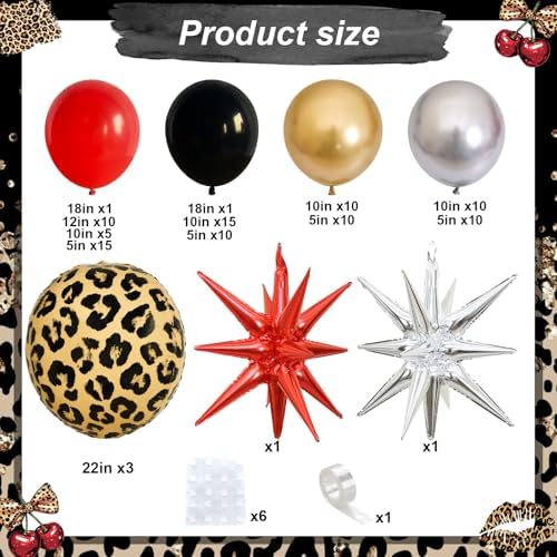 Cheetah Print Balloon Arch Garland Kit for Red Black Gold Leopard Birthday - Image 2