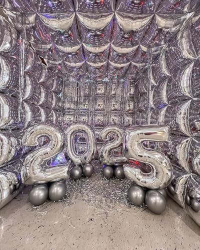 50pcs Metallic Silver Square Foil Balloons Wall Backdrop with 79pcs Metallic Silver Balloon Garland Arch Kit, Double Sided Balloon Tunnel for Anniversary Engagement Birthday Prom Decorations - Image 4
