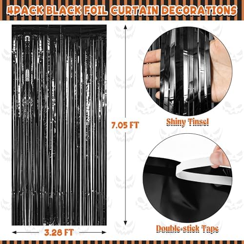 ZATAYE 4 Pack Black Halloween Foil Curtain Streamer Decorations - Image 2
