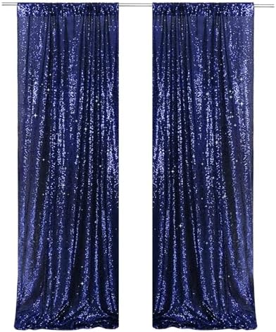 PartyDelight Navy Blue Sequin Backdrop Curtains 2x8ft 2 Panels by PartyDelight