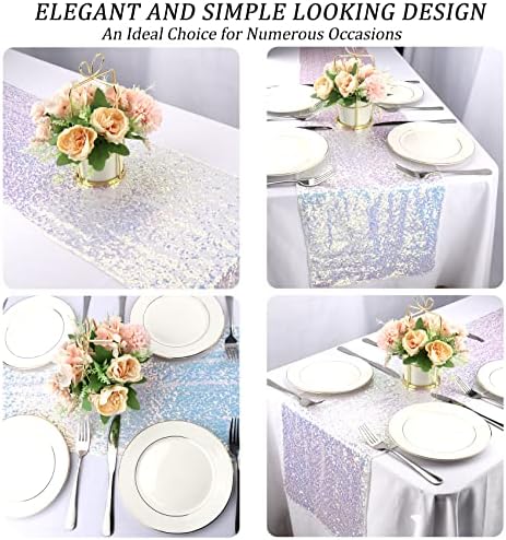 12 Packs Sequin Table Runner Glitter Dining Table Runner for Birthday Wedding Engagement Bridal Baby Shower Bachelorette Holiday Celebration Party Supplies Decorations (12" x 108", White Iridescent) - Image 5