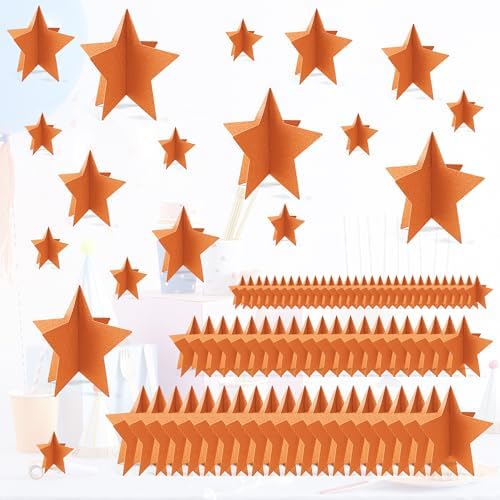 70 Pcs Orange Star Centerpieces for Party Birthday Fall Thanksgiving Decorations 3D Stars Table Decor 3 Sizes 8" 5" 3" Baby Bridal Shower Wedding Orange Friendsgiving Halloween Party Supplies by MISAKTEAM