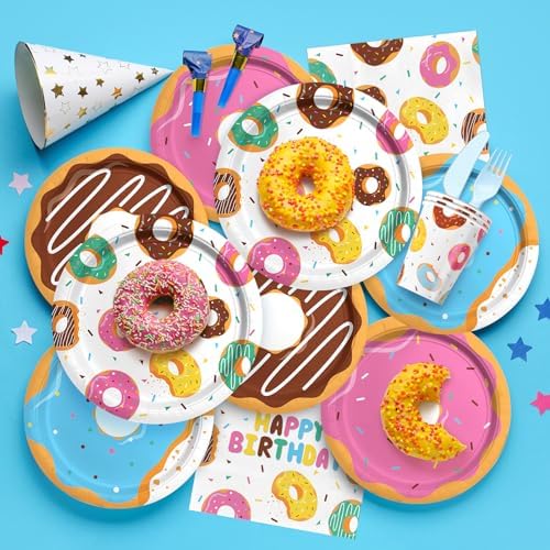 Donut Party Supplies Kit for 24 - Sweet 1st Birthday, Two Sweet and Donut Grow Up Birthday Themes | Includes Plates, Napkins, Cups, Tablecloth & Banner for Donut Party Decorations & Favors - Image 3