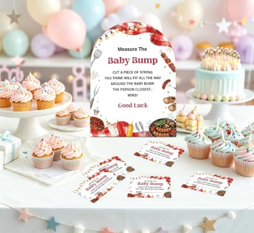 Baby-Q Baby Shower Games, BBQ Measure The Baby Bump Game, 6x8 Inch Arch Wooden Sign With Stand And 50 Guessing Cards, Gender Reveal Party Supplies & Decorations - AD12 - Image 4