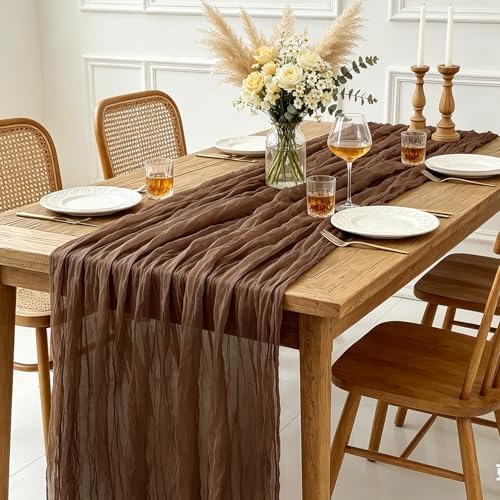 3Pcs Nude Cheesecloth Table Runner, 10FT Rustic Nude Gauze Table Runner 35*120inch for Wedding Bridal Shower Baby Shower Table Centerpiece Decorations - Image 4