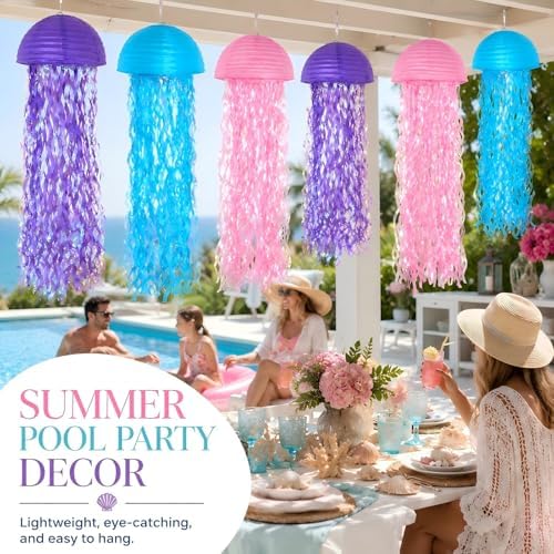 6-Pack Jellyfish Paper Lanterns, Under the Sea Party Decorations - Image 5