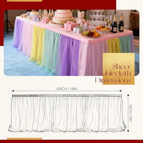 THARAHT Tulle Table Skirt 14FT 420CM Long for Rectangle Tables Round Tables Ruffle Desk Skirt for Princess Girls Birthday Party Cake Dessert Decorations Table Skirt - Image 2