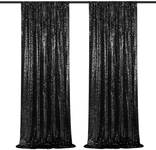 Black Backdrop Curtains for Parties 2 Panels 2ftx8ft Sequin Birthday Backdrop Seamless Photography Background Halloween Decoration by SoarDream