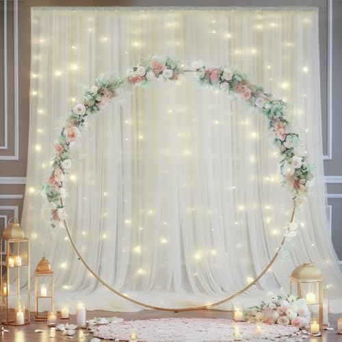 20x10ft Ivory Tulle Backdrop Curtain with Lights String for Parites, Sheer Photo Backdrop Curtains with Lights for Wedding Backdrop Ceremony Reception Bridal Shower Baby Shower Birthday Party - Image 6