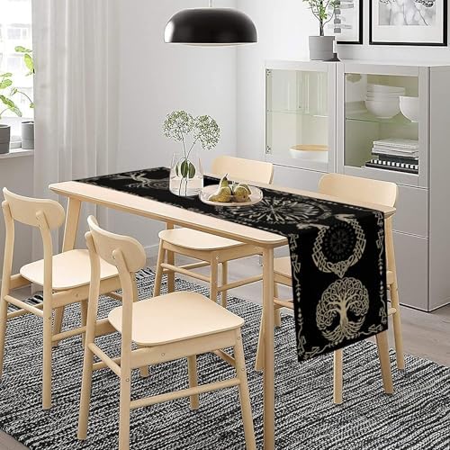 Viking Tree of Life Table Runner, Helmet of Awe Celtics Dragons Seasonal Dinner Runner for Farmhouse Party Holiday Home Kitchen Dining Table Decor 13"x36" - Image 3