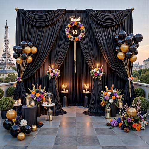 30ftx12ft Wrinkle Free Black Backdrop Curtains for Parties, 6 Panels 5x12FT Long Silky Polyester Black Photo Backdrop Drapes Back Drop Cloth for Wedding Birthday Photography Background Decor - Image 3