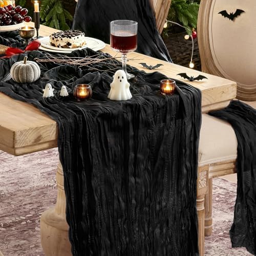6 Pack Halloween Black Cheesecloth Table Runner Boho Gauze Home Decor by Playieer