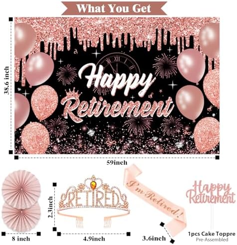 Retirement Party Decorations for Women, Pre-Assembled Rose Gold Black Set. - Image 5