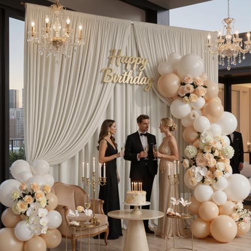 10x10ft Wrinkle Free Beige Backdrop Curtains for Parties, 2 Panels 5x10ft Silky Polyester Photo Backdrop Drapes Back Drop Cloth Drapery for Wedding Birthday Photography Background - Image 3
