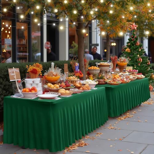 4 Pack Spandex Table Skirts 8ft,Hunter Green for Christmas Decor - Image 4