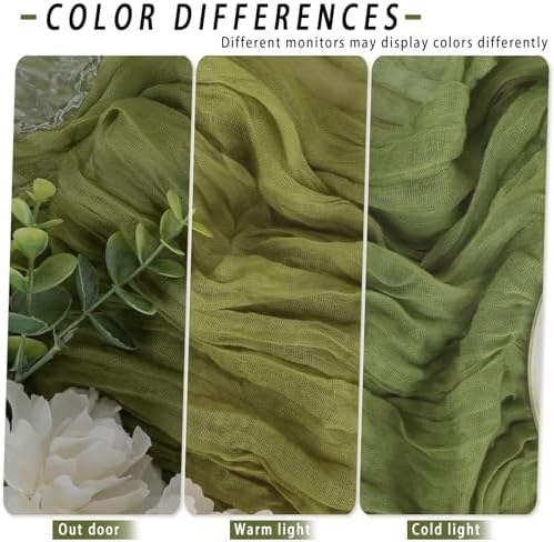 8 Pack Olive Green Cheesecloth Table Runner 17x108 inch - Image 5