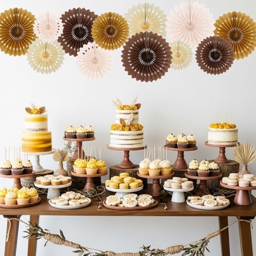 BEISHIDA 12packs Honeycomb Round Paper Fans Brown Hanging Party Decoration - Image 6
