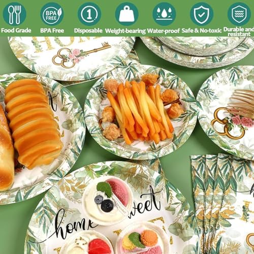 50 Guests House Warming Party Supplies Decoration Housewarming Party Plates and Napkins Forks Sweet Home Tableware Decor Rustic Floral Paper Disposable Plates for New House Wedding Supplies 200PCS - Image 4
