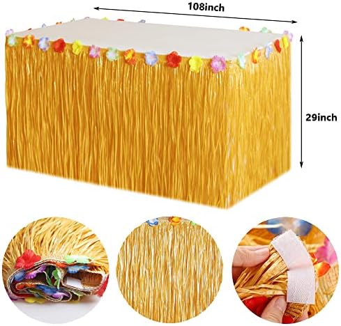 Tropical Luau Party Decorations Set Hawaiian Beach Theme Party Favors Luau Party Supplies with 9ft Luau Grass Table Skirt, Palm Leaves, Hibiscus Flowers, 3D Fruit Straws, Flamingo and Pineapple Décors - Image 2