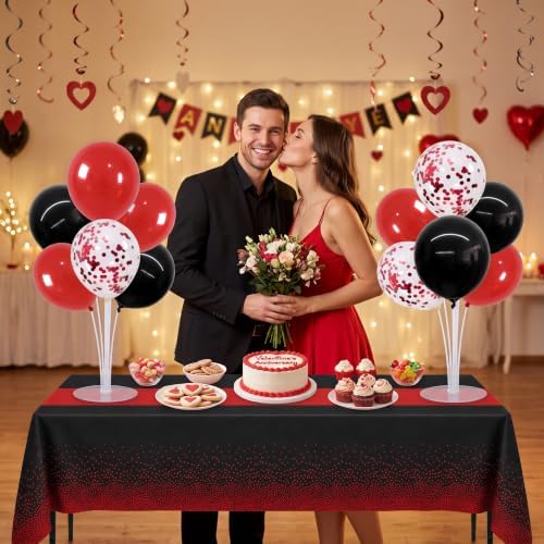 TONIFUL 4 Set Black Red Balloon Stand Centerpieces with Tablecloth - Image 5